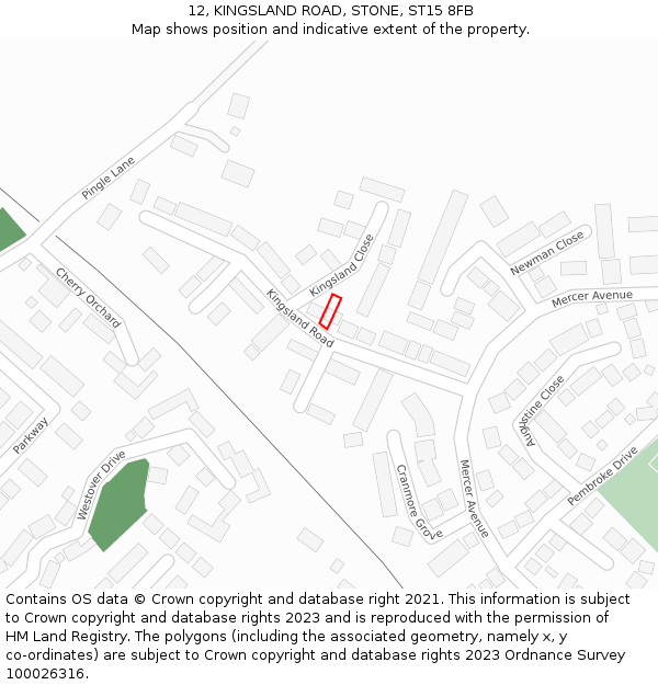 12, KINGSLAND ROAD, STONE, ST15 8FB: Location map and indicative extent of plot