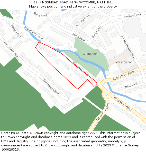 12, KINGSMEAD ROAD, HIGH WYCOMBE, HP11 1HU: Location map and indicative extent of plot