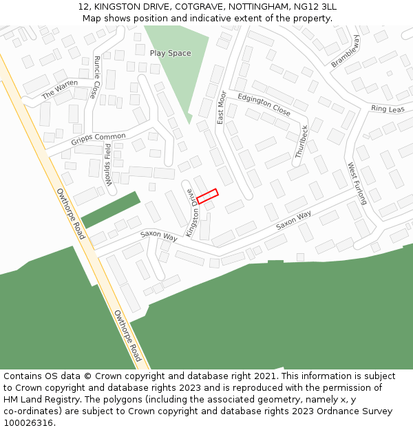 12, KINGSTON DRIVE, COTGRAVE, NOTTINGHAM, NG12 3LL: Location map and indicative extent of plot