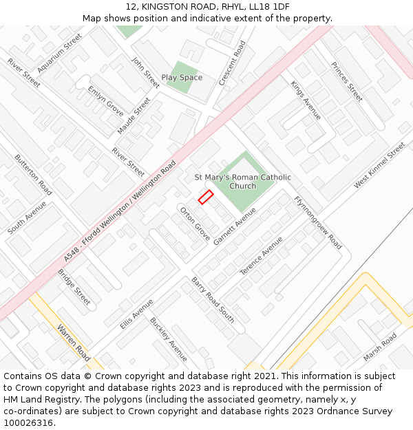 12, KINGSTON ROAD, RHYL, LL18 1DF: Location map and indicative extent of plot