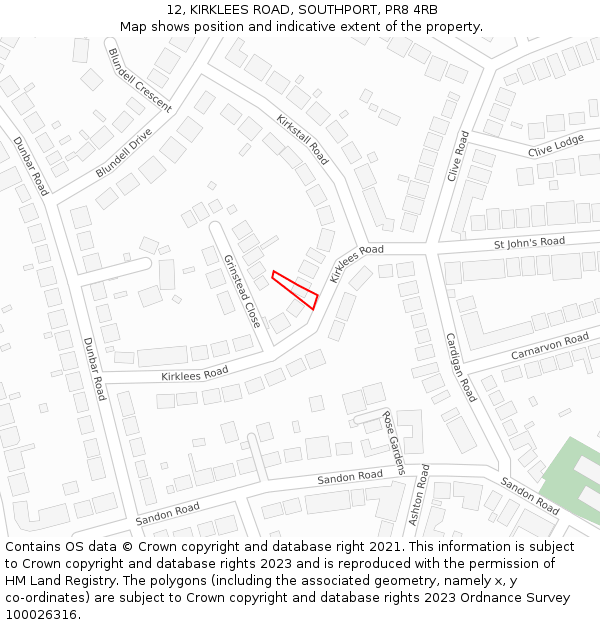 12, KIRKLEES ROAD, SOUTHPORT, PR8 4RB: Location map and indicative extent of plot