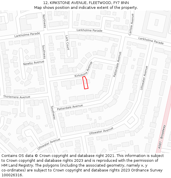 12, KIRKSTONE AVENUE, FLEETWOOD, FY7 8NN: Location map and indicative extent of plot