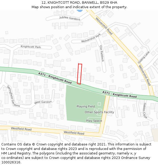 12, KNIGHTCOTT ROAD, BANWELL, BS29 6HA: Location map and indicative extent of plot