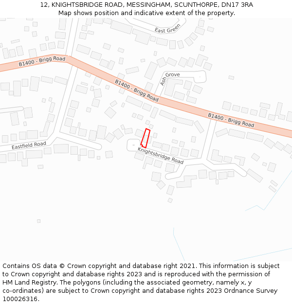 12, KNIGHTSBRIDGE ROAD, MESSINGHAM, SCUNTHORPE, DN17 3RA: Location map and indicative extent of plot