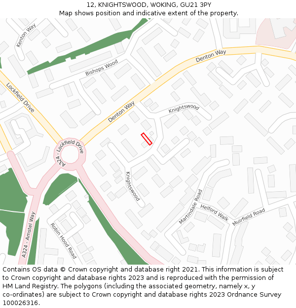 12, KNIGHTSWOOD, WOKING, GU21 3PY: Location map and indicative extent of plot