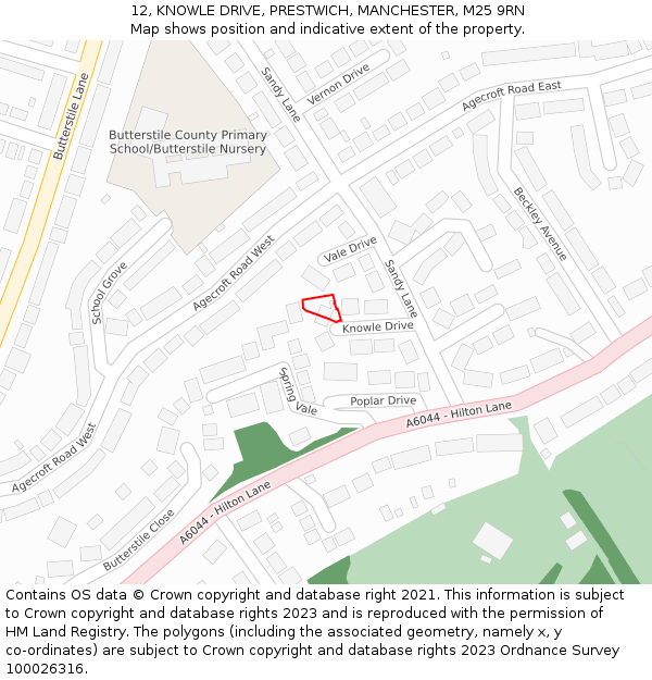 12, KNOWLE DRIVE, PRESTWICH, MANCHESTER, M25 9RN: Location map and indicative extent of plot