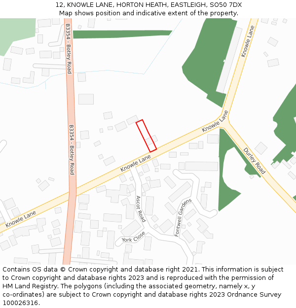 12, KNOWLE LANE, HORTON HEATH, EASTLEIGH, SO50 7DX: Location map and indicative extent of plot