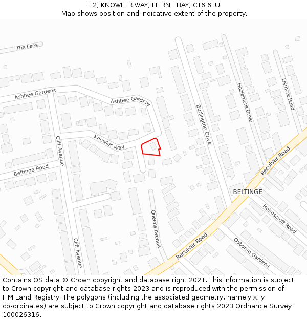 12, KNOWLER WAY, HERNE BAY, CT6 6LU: Location map and indicative extent of plot