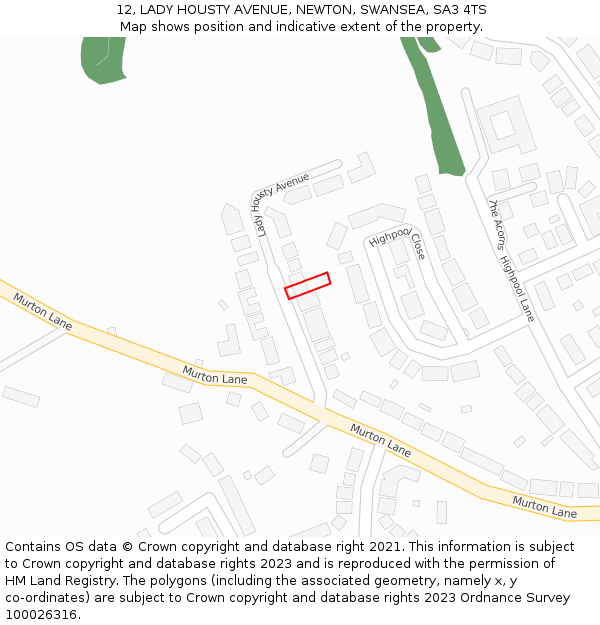 12, LADY HOUSTY AVENUE, NEWTON, SWANSEA, SA3 4TS: Location map and indicative extent of plot