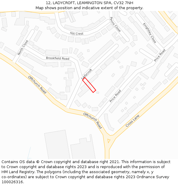 12, LADYCROFT, LEAMINGTON SPA, CV32 7NH: Location map and indicative extent of plot