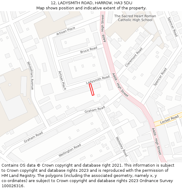 12, LADYSMITH ROAD, HARROW, HA3 5DU: Location map and indicative extent of plot