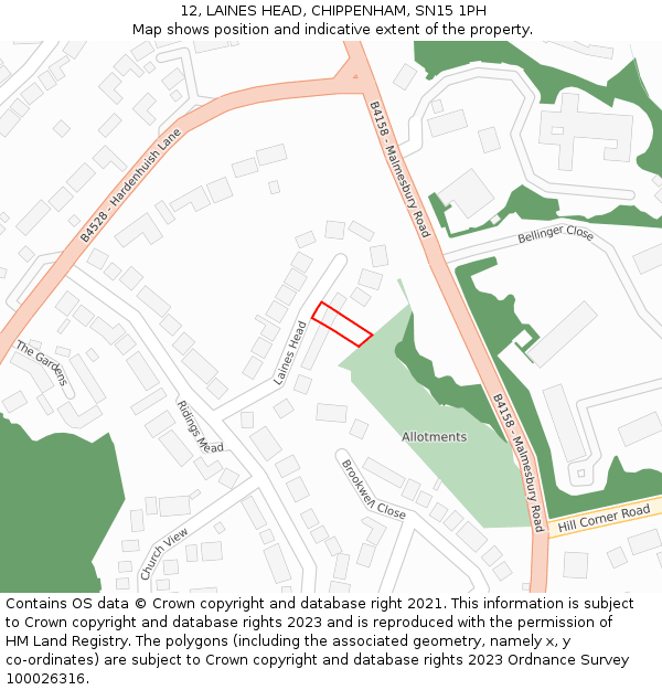 12, LAINES HEAD, CHIPPENHAM, SN15 1PH: Location map and indicative extent of plot