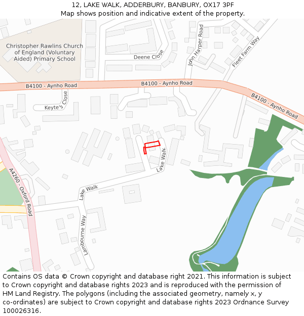 12, LAKE WALK, ADDERBURY, BANBURY, OX17 3PF: Location map and indicative extent of plot