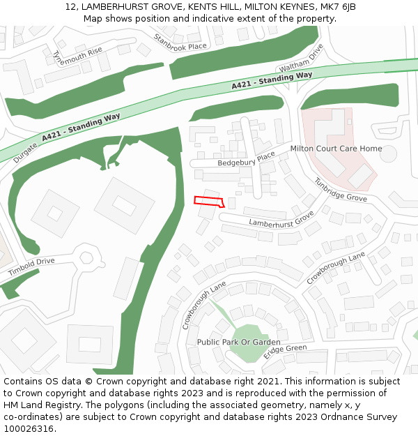 12, LAMBERHURST GROVE, KENTS HILL, MILTON KEYNES, MK7 6JB: Location map and indicative extent of plot