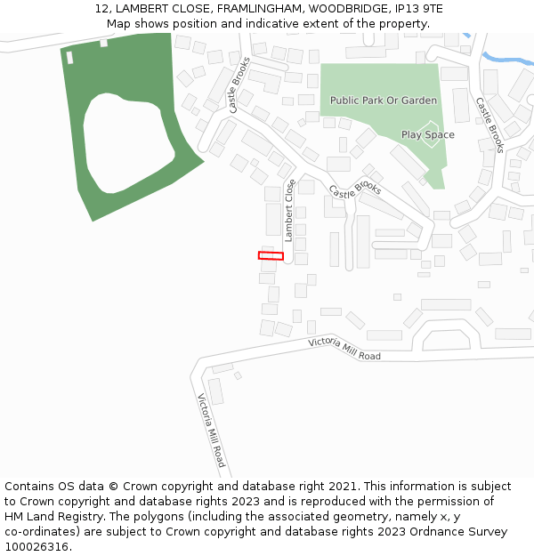 12, LAMBERT CLOSE, FRAMLINGHAM, WOODBRIDGE, IP13 9TE: Location map and indicative extent of plot