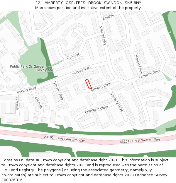 12, LAMBERT CLOSE, FRESHBROOK, SWINDON, SN5 8NY: Location map and indicative extent of plot