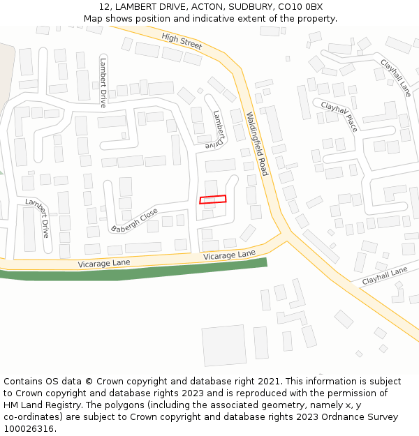 12, LAMBERT DRIVE, ACTON, SUDBURY, CO10 0BX: Location map and indicative extent of plot