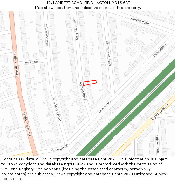 12, LAMBERT ROAD, BRIDLINGTON, YO16 6RE: Location map and indicative extent of plot