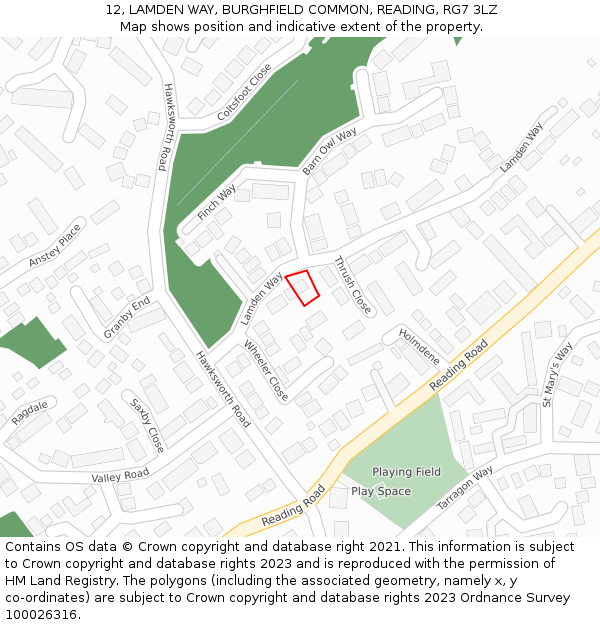12, LAMDEN WAY, BURGHFIELD COMMON, READING, RG7 3LZ: Location map and indicative extent of plot
