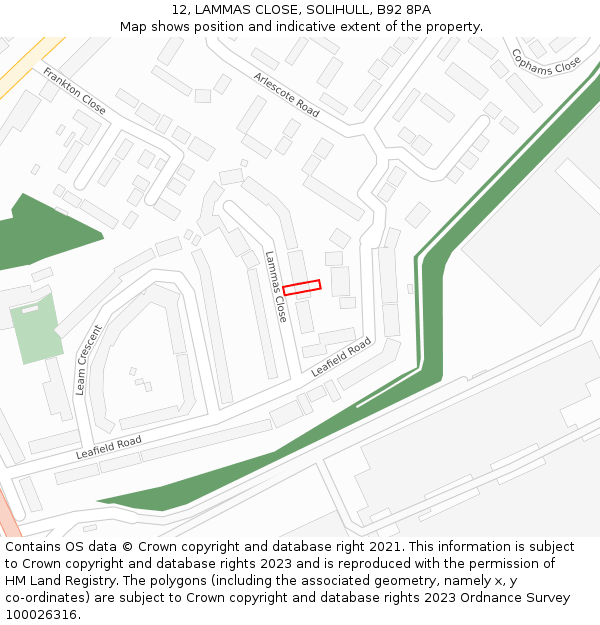 12, LAMMAS CLOSE, SOLIHULL, B92 8PA: Location map and indicative extent of plot