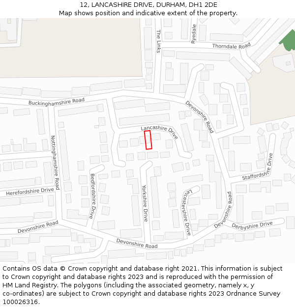 12, LANCASHIRE DRIVE, DURHAM, DH1 2DE: Location map and indicative extent of plot