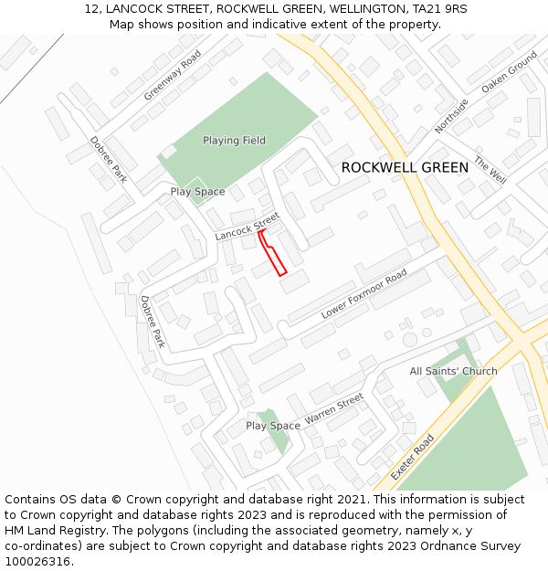 12, LANCOCK STREET, ROCKWELL GREEN, WELLINGTON, TA21 9RS: Location map and indicative extent of plot