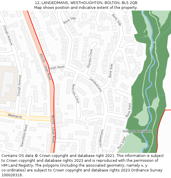 12, LANDEDMANS, WESTHOUGHTON, BOLTON, BL5 2QB: Location map and indicative extent of plot