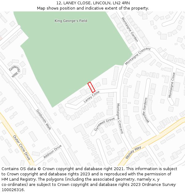 12, LANEY CLOSE, LINCOLN, LN2 4RN: Location map and indicative extent of plot