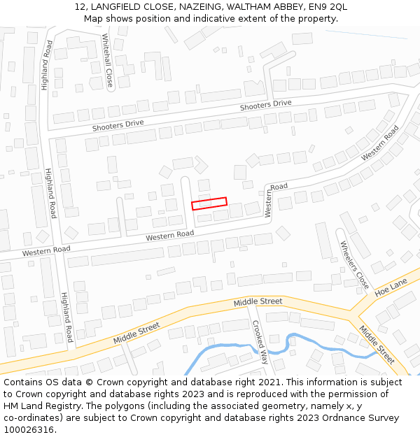 12, LANGFIELD CLOSE, NAZEING, WALTHAM ABBEY, EN9 2QL: Location map and indicative extent of plot