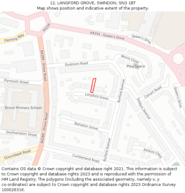 12, LANGFORD GROVE, SWINDON, SN3 1BT: Location map and indicative extent of plot