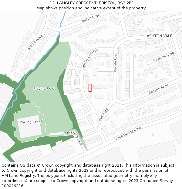 12, LANGLEY CRESCENT, BRISTOL, BS3 2RF: Location map and indicative extent of plot