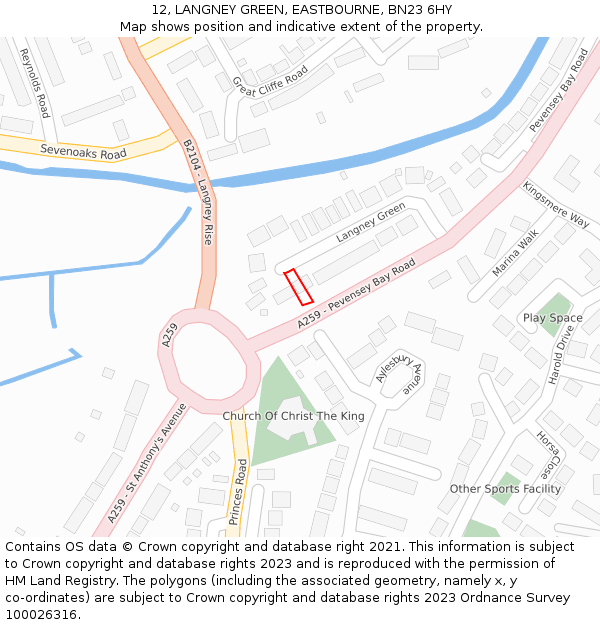 12, LANGNEY GREEN, EASTBOURNE, BN23 6HY: Location map and indicative extent of plot