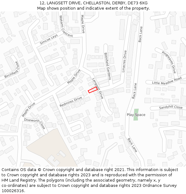 12, LANGSETT DRIVE, CHELLASTON, DERBY, DE73 6XG: Location map and indicative extent of plot