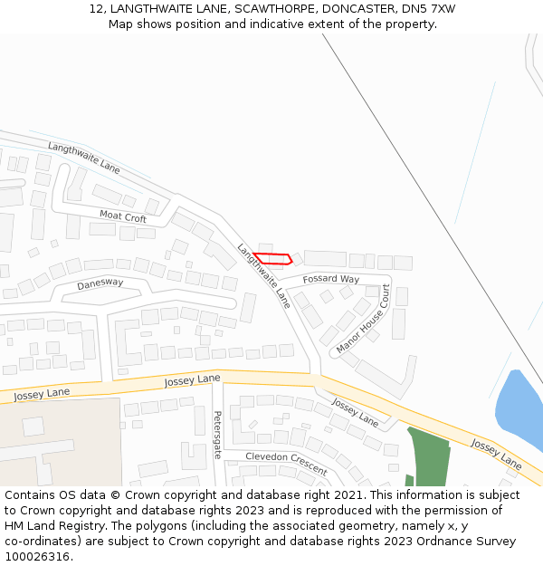 12, LANGTHWAITE LANE, SCAWTHORPE, DONCASTER, DN5 7XW: Location map and indicative extent of plot