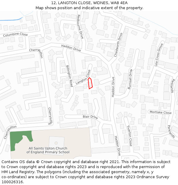 12, LANGTON CLOSE, WIDNES, WA8 4EA: Location map and indicative extent of plot
