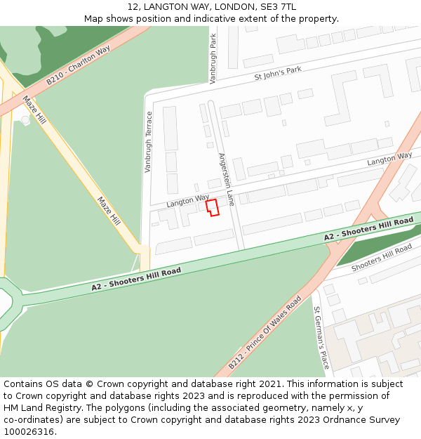 12, LANGTON WAY, LONDON, SE3 7TL: Location map and indicative extent of plot