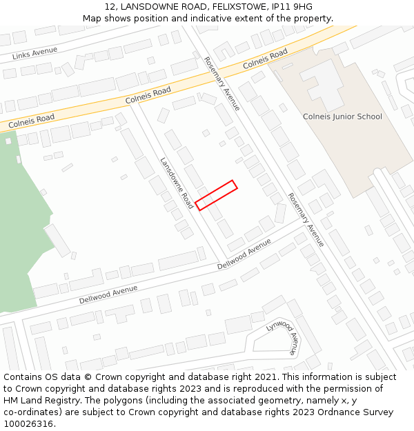 12, LANSDOWNE ROAD, FELIXSTOWE, IP11 9HG: Location map and indicative extent of plot