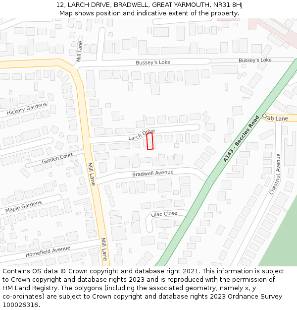 12, LARCH DRIVE, BRADWELL, GREAT YARMOUTH, NR31 8HJ: Location map and indicative extent of plot