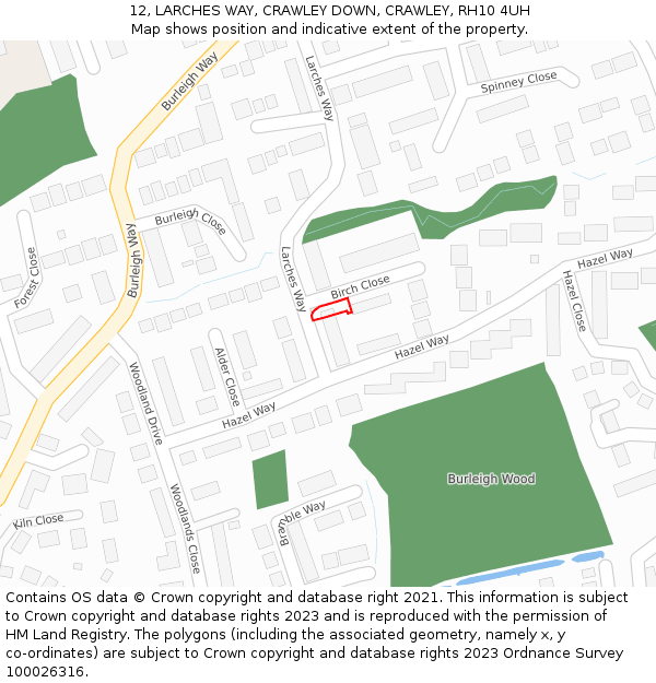 12, LARCHES WAY, CRAWLEY DOWN, CRAWLEY, RH10 4UH: Location map and indicative extent of plot