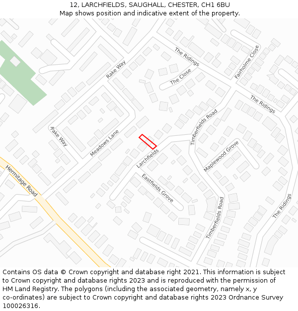 12, LARCHFIELDS, SAUGHALL, CHESTER, CH1 6BU: Location map and indicative extent of plot