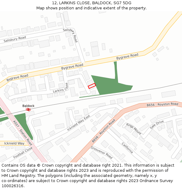 12, LARKINS CLOSE, BALDOCK, SG7 5DG: Location map and indicative extent of plot