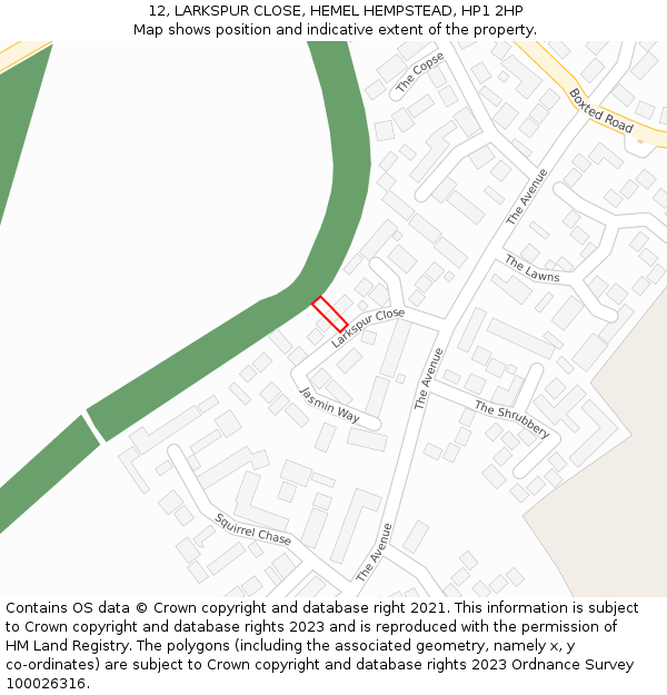 12, LARKSPUR CLOSE, HEMEL HEMPSTEAD, HP1 2HP: Location map and indicative extent of plot