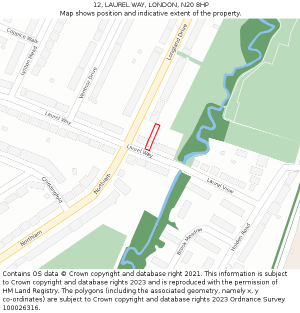 12, LAUREL WAY, LONDON, N20 8HP: Location map and indicative extent of plot