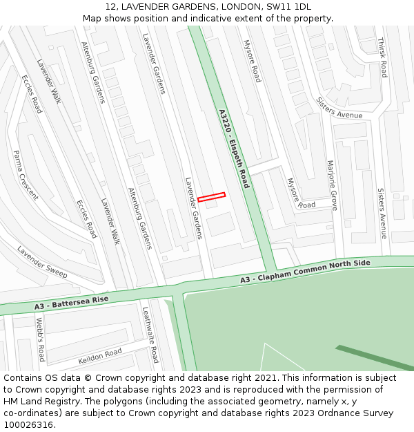 12, LAVENDER GARDENS, LONDON, SW11 1DL: Location map and indicative extent of plot