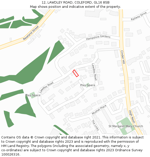 12, LAWDLEY ROAD, COLEFORD, GL16 8SB: Location map and indicative extent of plot