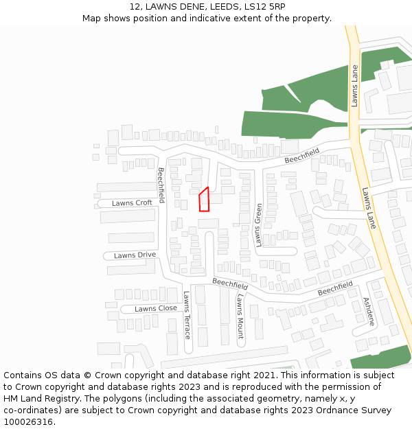 12, LAWNS DENE, LEEDS, LS12 5RP: Location map and indicative extent of plot