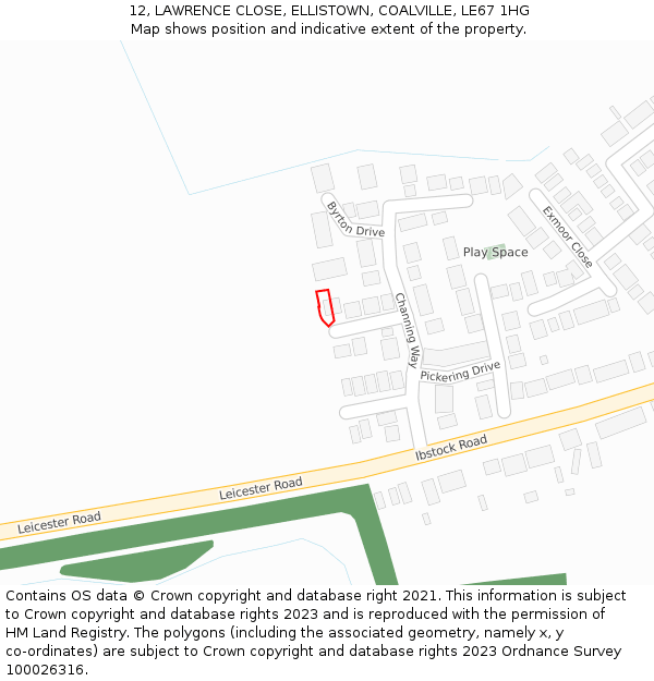 12, LAWRENCE CLOSE, ELLISTOWN, COALVILLE, LE67 1HG: Location map and indicative extent of plot