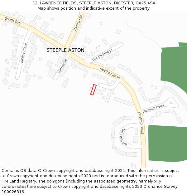 12, LAWRENCE FIELDS, STEEPLE ASTON, BICESTER, OX25 4SX: Location map and indicative extent of plot