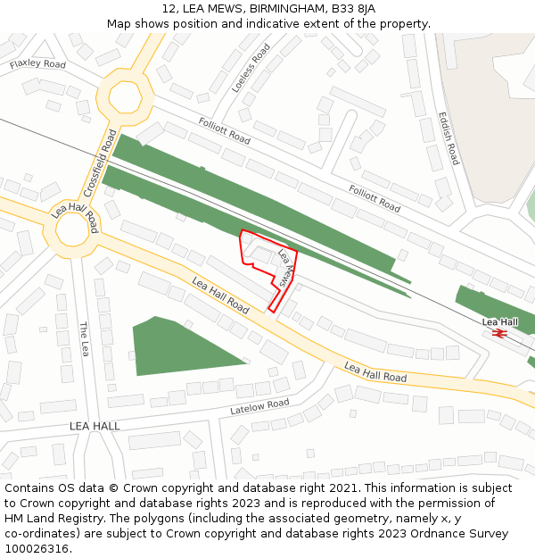 12, LEA MEWS, BIRMINGHAM, B33 8JA: Location map and indicative extent of plot