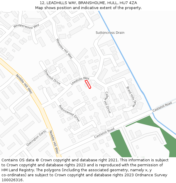 12, LEADHILLS WAY, BRANSHOLME, HULL, HU7 4ZA: Location map and indicative extent of plot